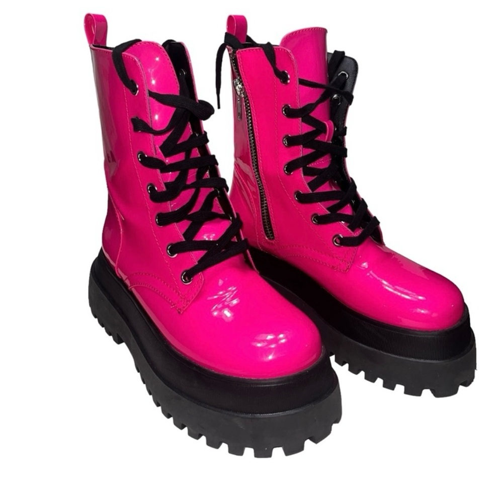 Neon Pink Paten Leather Dolls Kill Platform Boots NWOT